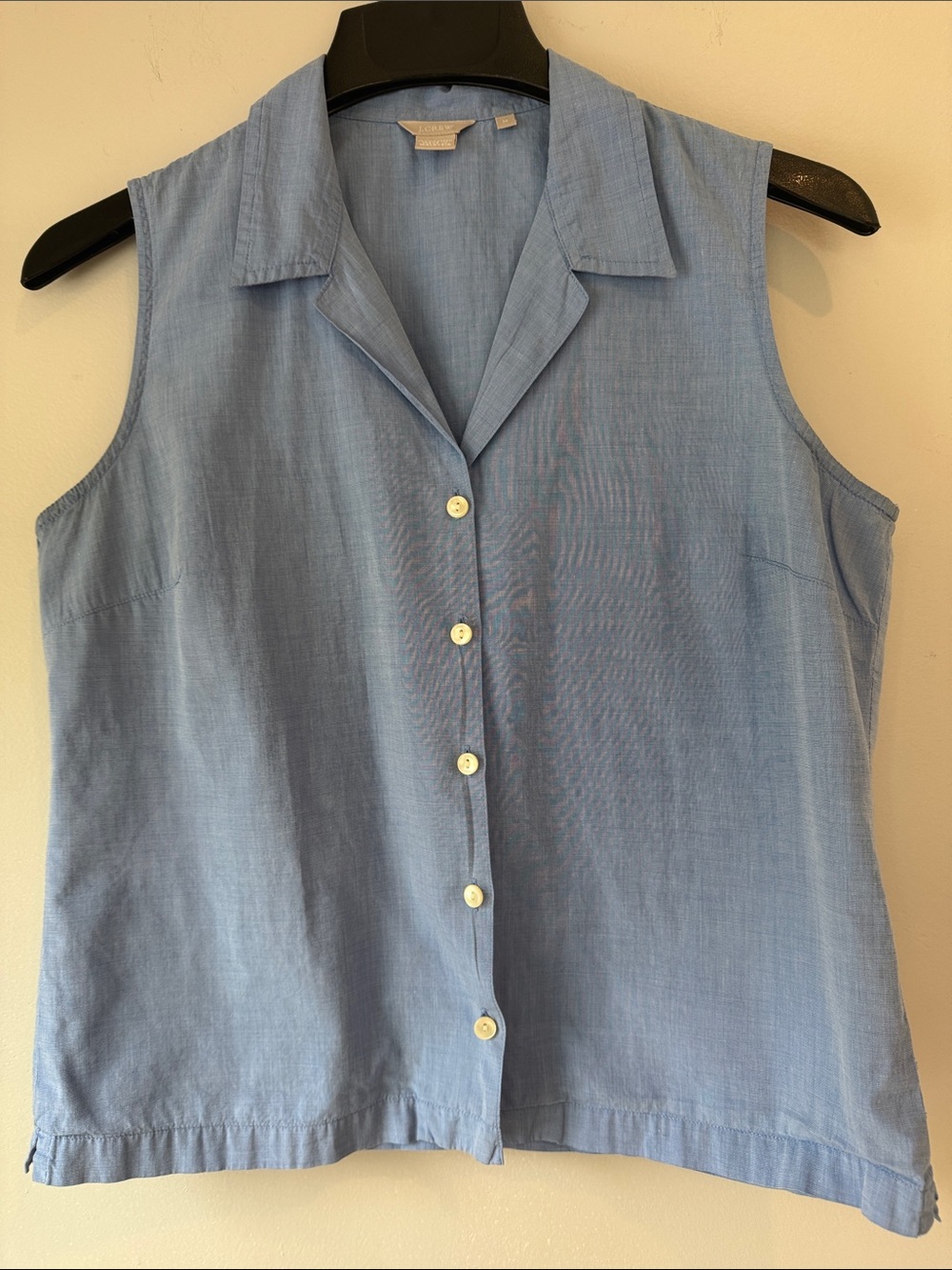 J. Crew 100% Cotton Poplin Cropped Blue Sleeveless Button-Down Shirt - Picture 1 of 6